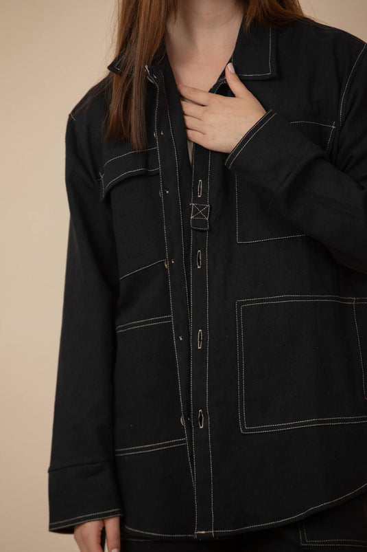 Chaqueta Bolsillos Negra