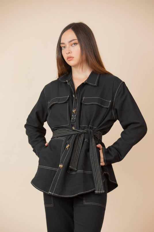 Chaqueta Bolsillos Negra