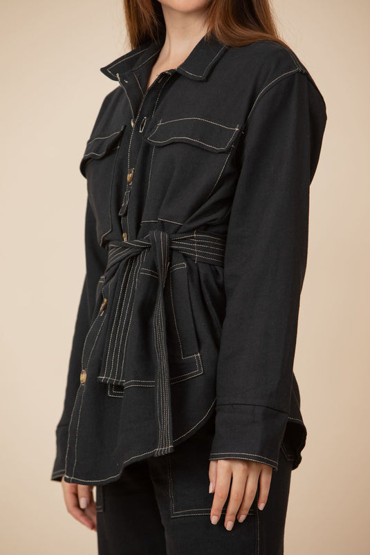 Chaqueta Bolsillos Negra