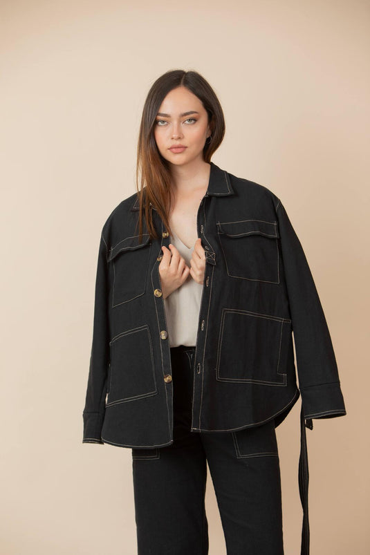 Chaqueta Bolsillos Negra