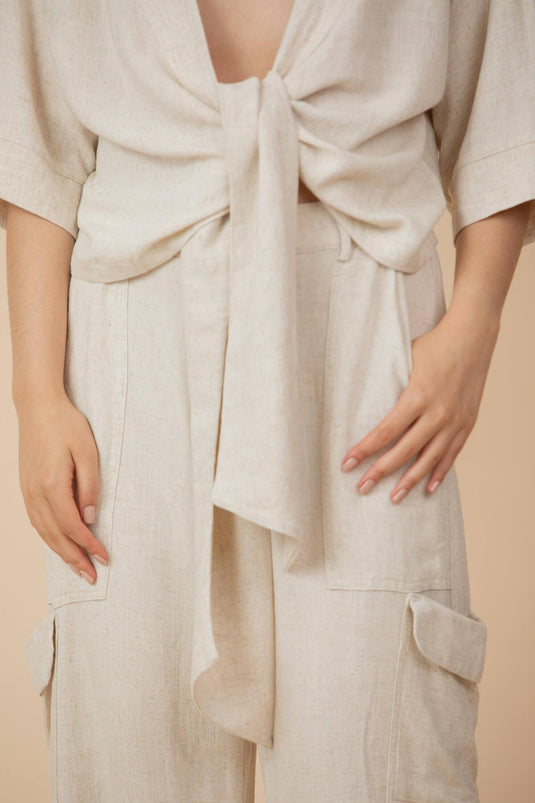 Pantalón Cargo Lino Crudo