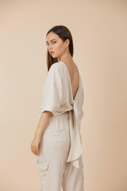 Pantalón Cargo Lino Crudo