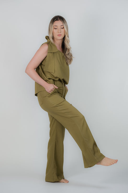 Pantalón Recto Aceituna