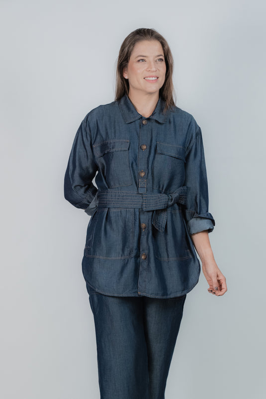 Chaqueta Indigo Bolsillos Satinada