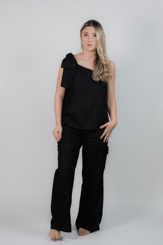Pantalón Cargo Lino Negro