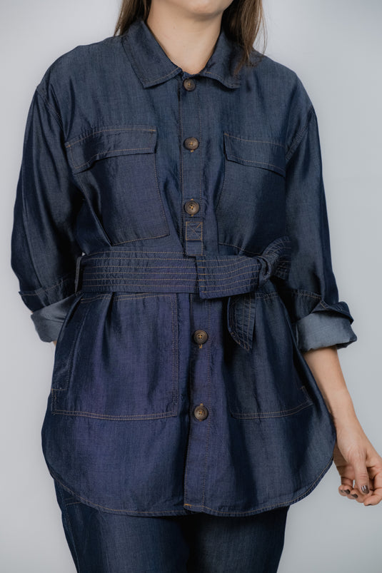 Chaqueta Indigo Bolsillos Satinada