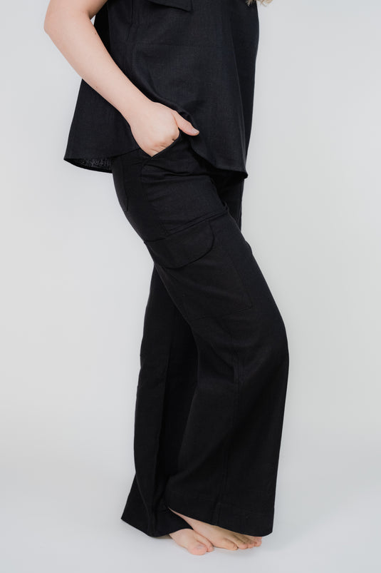 Pantalón Cargo Lino Negro