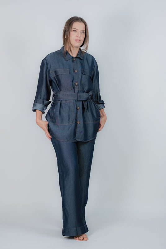 Chaqueta Indigo Bolsillos Satinada